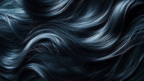 Metallic blue hair waves in dramatic flowing closeup.