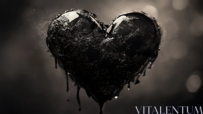 Liquid carbon heart form with surface tension water droplet suspension artifact