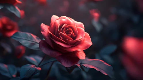 Luminescent Hybrid Rose: Photorealistic Red Bloom Under Cinematic Backlighting.