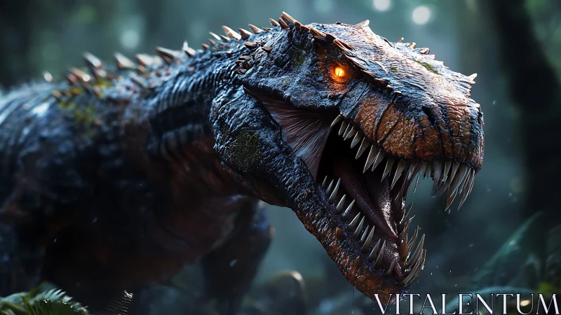 Hyper-detailed 3D dinosaur predator with wet specular scales and fangs