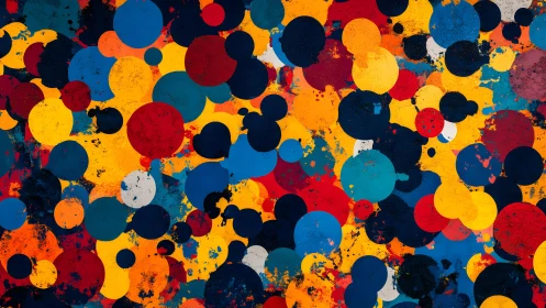 Vibrant abstract painting of colorful overlapping circles pattern.