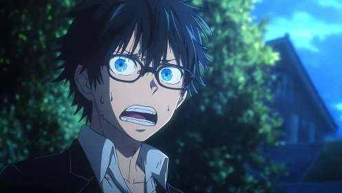 Nocturnal shock response in high-contrast anime portrait.