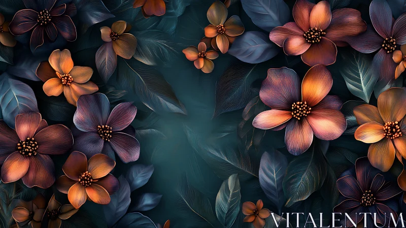 Luminescent Floral Composition with Chiaroscuro Gradient and Metallic Stamens