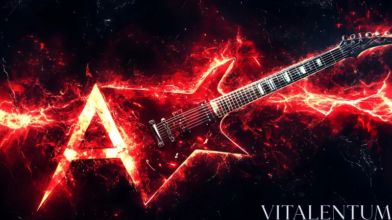 Flaming electric guitar carves a blazing letter A in space.