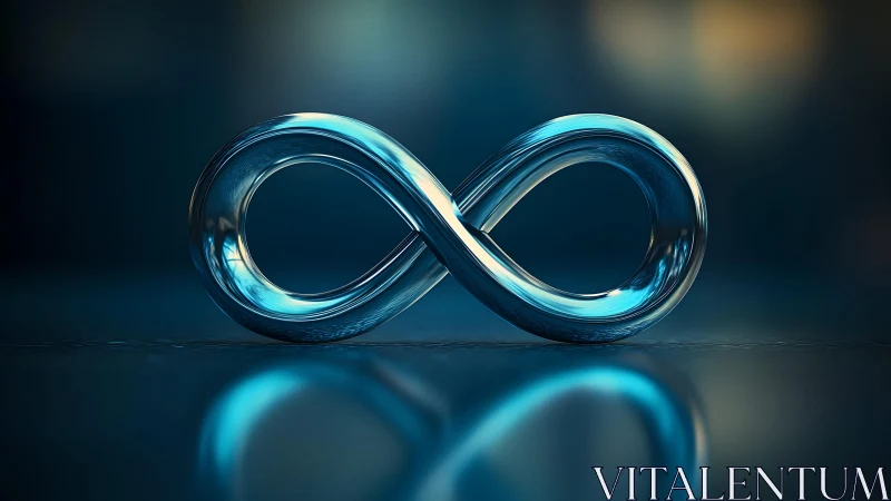 Glass Infinity Symbol with Blue Reflections in Modern Digital Art.