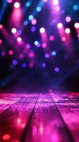 Chromatic stage floor glows under defocused magenta and cyan beams