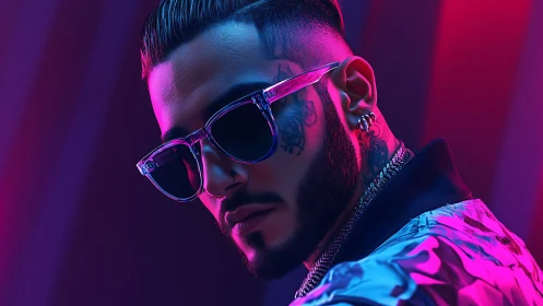 Neon-lit swagger in a bold urban portrait of cool confidence.