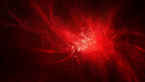 Red fractal light structure on dark abstract background.