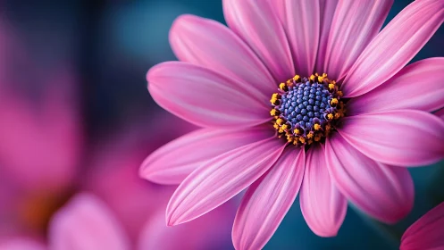 Pink Cosmos Flower Macro: Blue Center Detail.