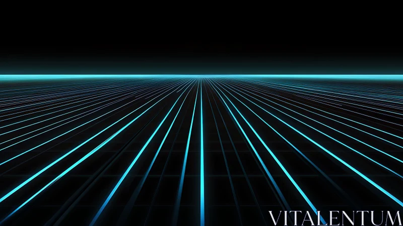 Neon horizon gridlines racing into a silent digital void.