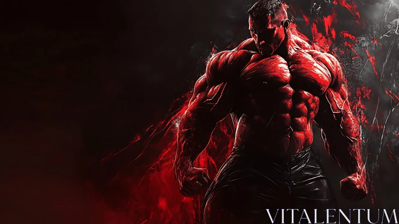 Crimson titan ignites the dark with molten muscle fury.