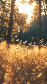 Backlit wildflower meadow with golden-hour bokeh field study.