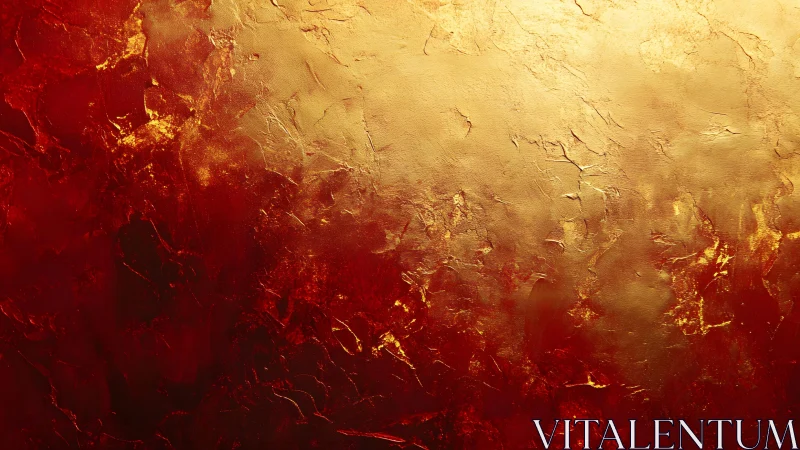 Gold and Red Abstract Texture Painting with Metallic Finish.