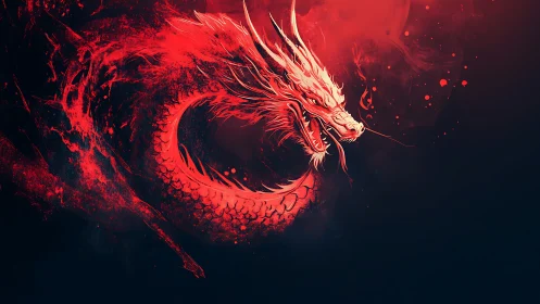 Crimson storm dragon spiraling through midnight embers.