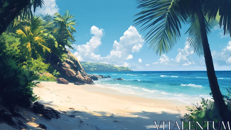 Tropical Beach Cove with Palm Trees and Clear Waters