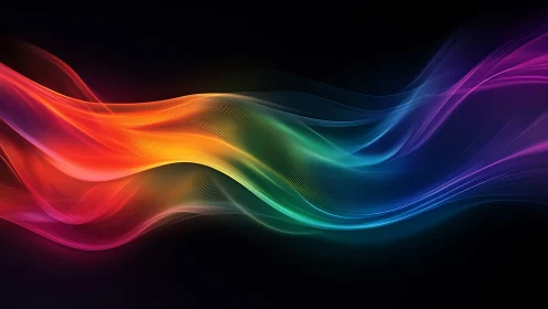 Vibrant neon light waves over deep black background.