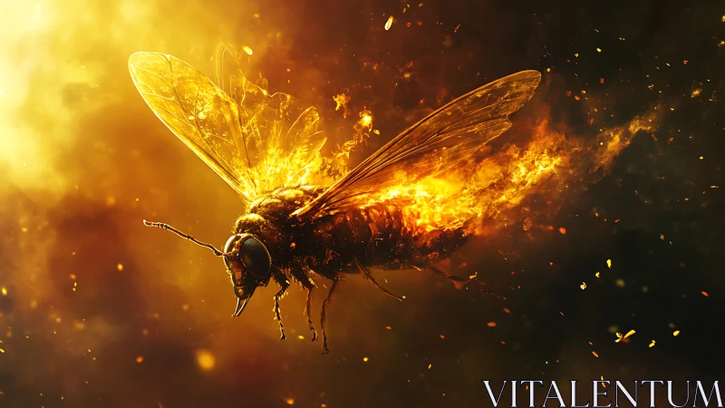 Firelit hornet streaks through molten golden embers.