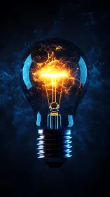 Incandescent light bulb with electric plasma core in darkness