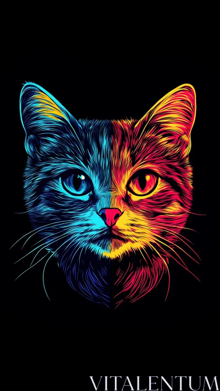 Chromatic Feline Dreams: Split Personality Portrait