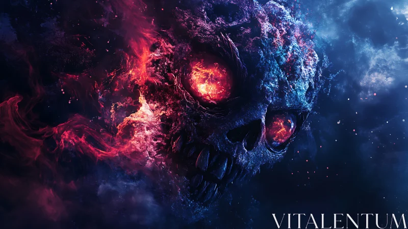 Skull-like cosmic structure with molten luminous eye sockets.