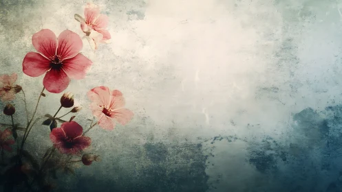 Vintage Cosmos Blooms with Pink Flowers Fading into Mist