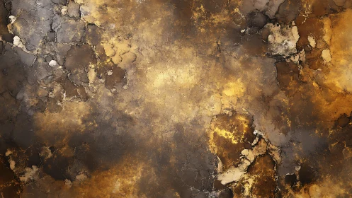Oxidized metallic surface texture with golden corrosion strata