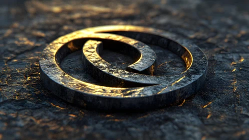 Metallic copyright symbol in dramatic lighting, 3D realistic style.
