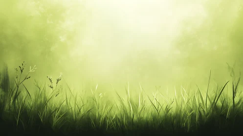 Sunlit meadow grasses dissolving into soft green haze.