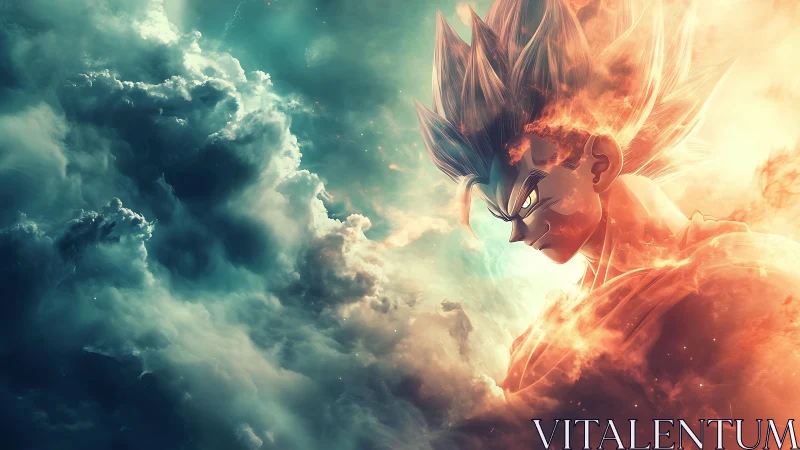 Stormfed warrior ignites the sky with burning cosmic will