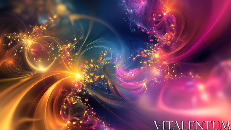 Colorful swirling nebula with abstract light trails.