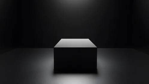 Rectangular pedestal stands centered in a dark, empty room