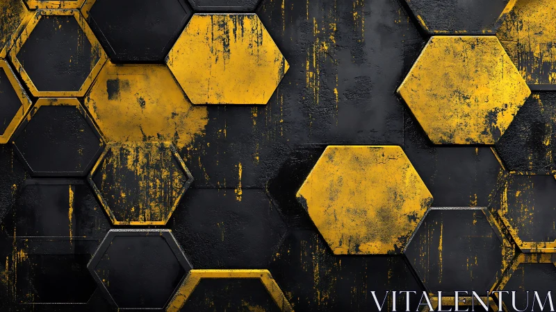Industrial yellow hexagon grid with distressed textures.