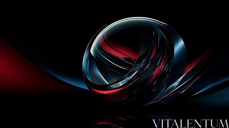 Futuristic Abstract Sphere with Metallic Red and Blue Highlights.