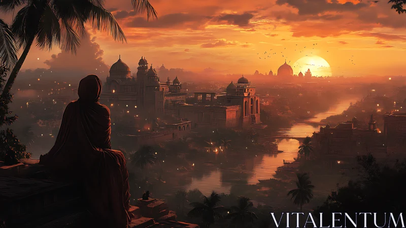 Monk of the Ember River watching palaces drown in sunset.