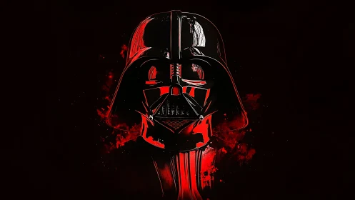 Dark sci fi helmet glows with ominous red energy in shadow