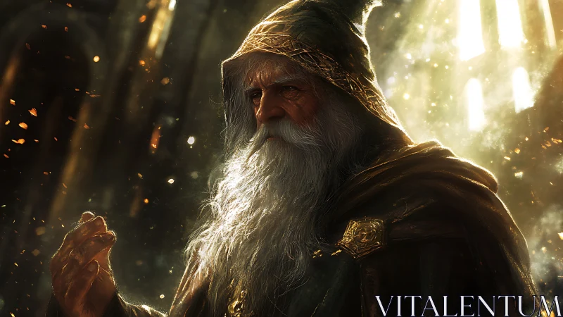 Aged wizard studies ember-like particles in radiant backlight