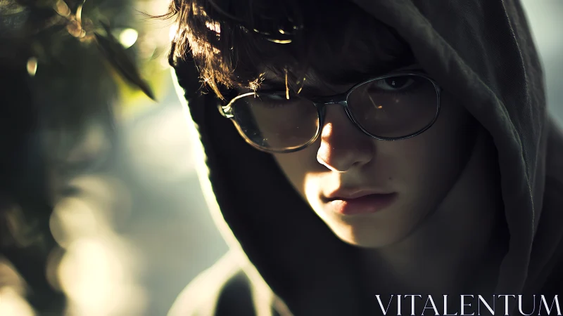 Rim-lit hooded teen portrait uses shallow DOF and hard side lighting