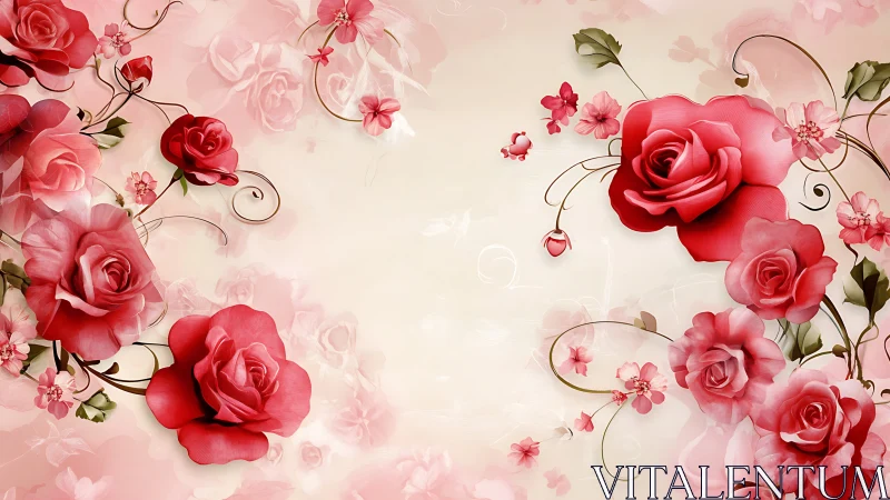 Rose Floral Border Composition with Romantic Pink Palette.