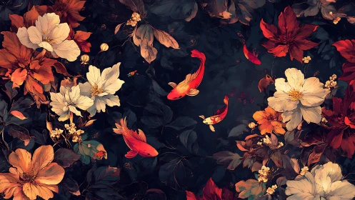 Koi Dreams: Where Flowers Float Through Water.
