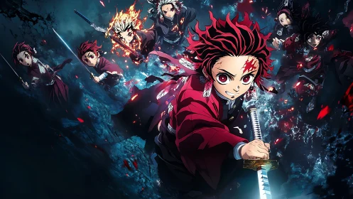 Dynamic anime sword formation in high-impact motion framing.