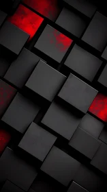 Isometric black cubes revealing textured red illuminated cores