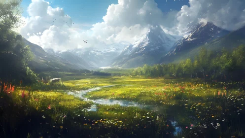 High-dynamic digital landscape of alpine meadow watershed.