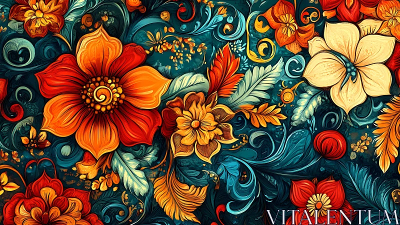 Flamepetal garden swirling through teal twilight flourishes.