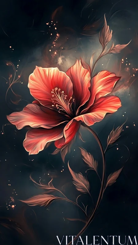 Luminous red blossom rendered as ethereal digital painting