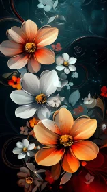 Luminous Cosmos Flowers Drift Ethereal Against Dark Teal