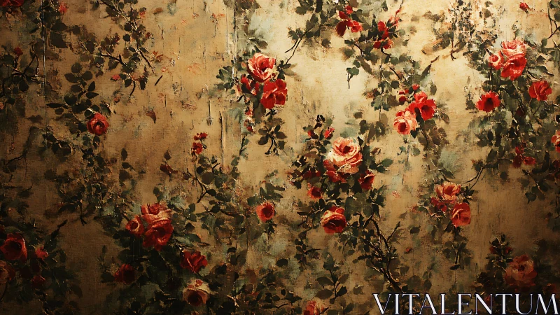 Crimson Roses Against Weathered Vintage Canvas.