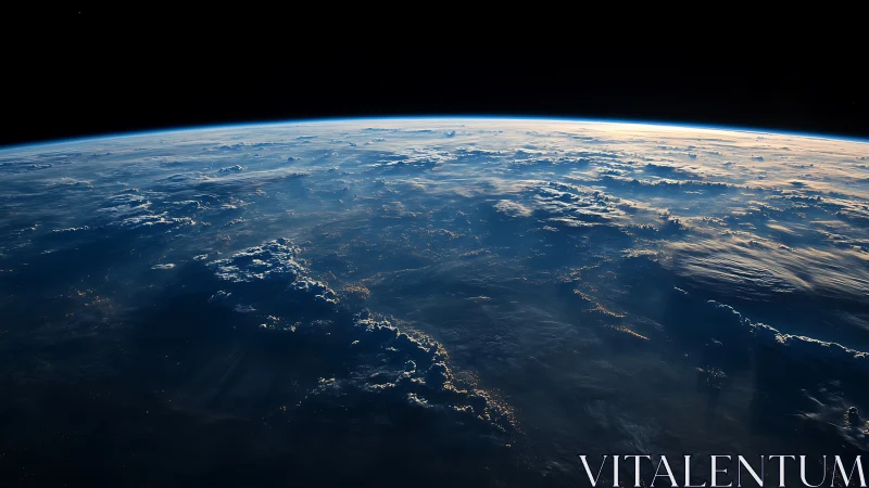 Terminator edge over Earth with stratocumulus cloud bands.