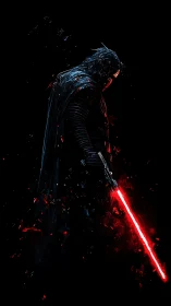 Brooding space warrior crowned in ember-red plasma glow.