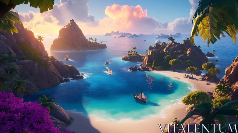 Tropical Archipelago Rendered Through Digital Painting.