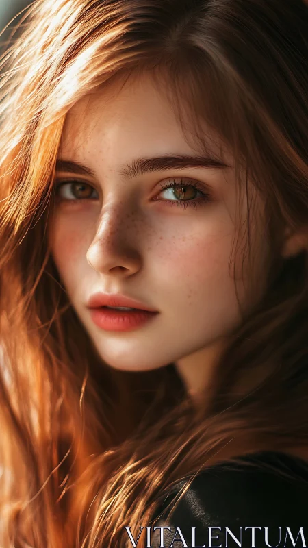Close portrait of young person with light on brown hair.